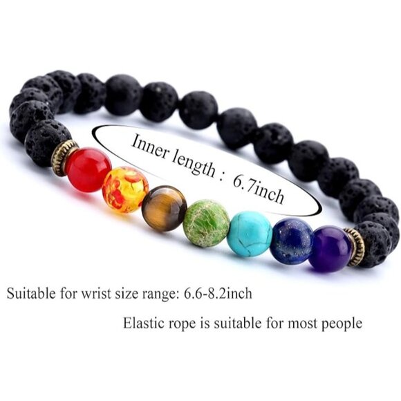 Hamoery Set of 2 Chakra Bracelets Lava Rock & Tiger Eye - Picture 4 of 16